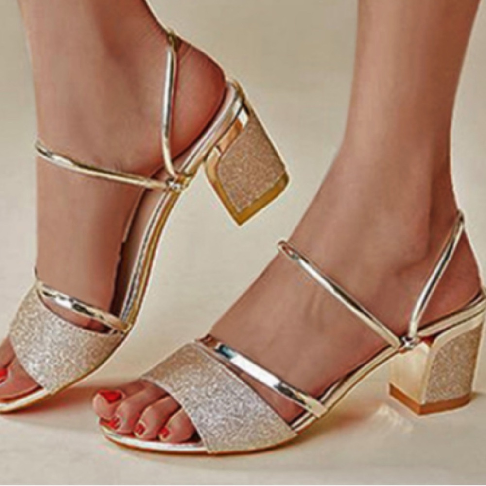 JJs House Gold Glitter Block Heel Sandals